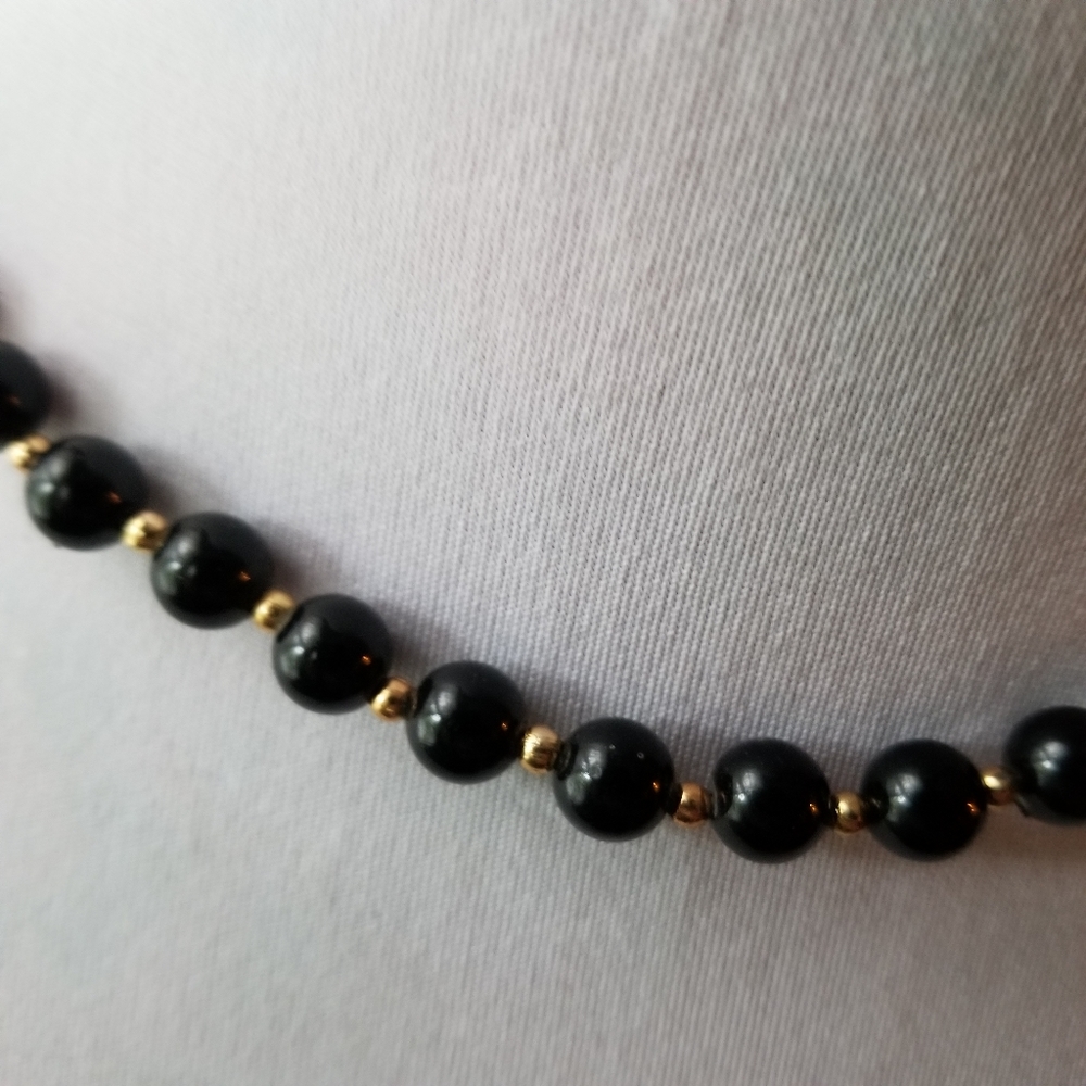 Vintage necklace black beads necklace gold tone retro - Picture 12 of 12